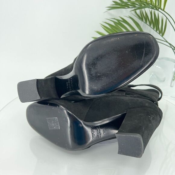 Theory Jodhpur Size 8.5 Mid Calf Black Suede Heeled Ankle Boots Booties Strap - Picture 10 of 14